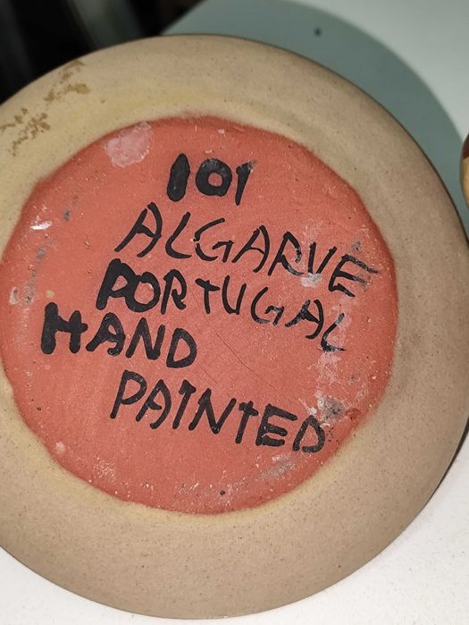 Antigo Par de castiçais em ceramica do algarve pintados a mao