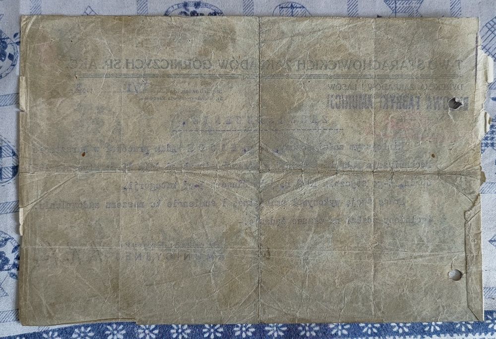 Stary dokument Starachowice 1923 rok fabryka amunicji zakłady górnicze