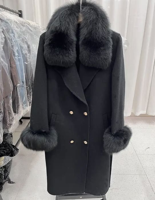 Kontantto plaszcz kaszmirowy czarny futro lis xs-xl