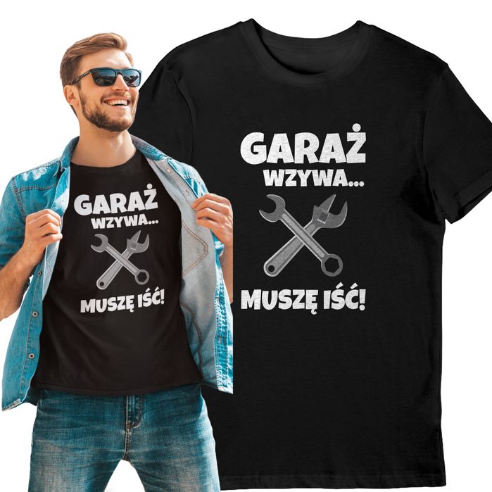 Koszulka garaż wzywa muszę iść z narzędziami czarna XL