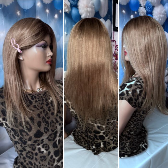 Натуральная большая накладка парик шёлк кожа славянка русый волос 50см