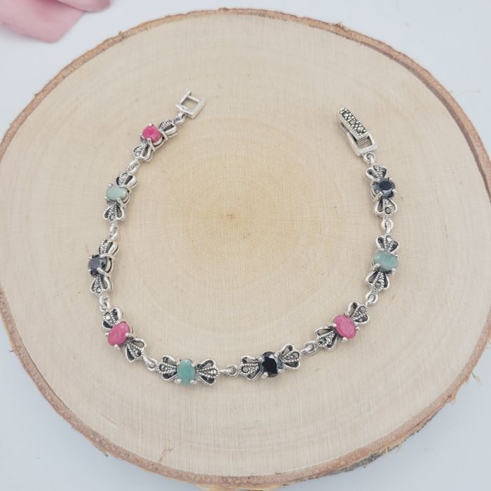 Srebrna bransoleta pr 925 z naturalnymi kamieniami nowe