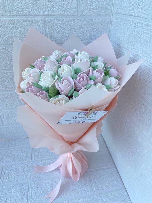 Букеты из зефирных цветов ручной работы