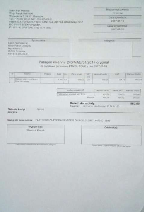 Materac posłaniowy Janpol 190x120cm