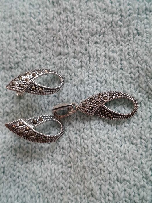 Komplet biżuterii z markazytami Kolczyki Zawieszka Srebro 925 3,94 g