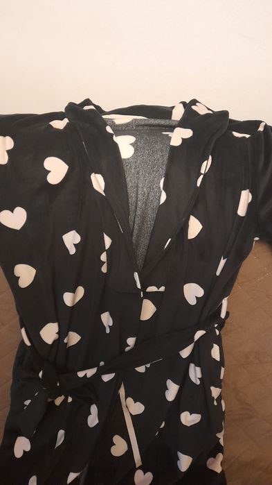 Piękny welurowy szlafrok w serca, r. S/M, bdb