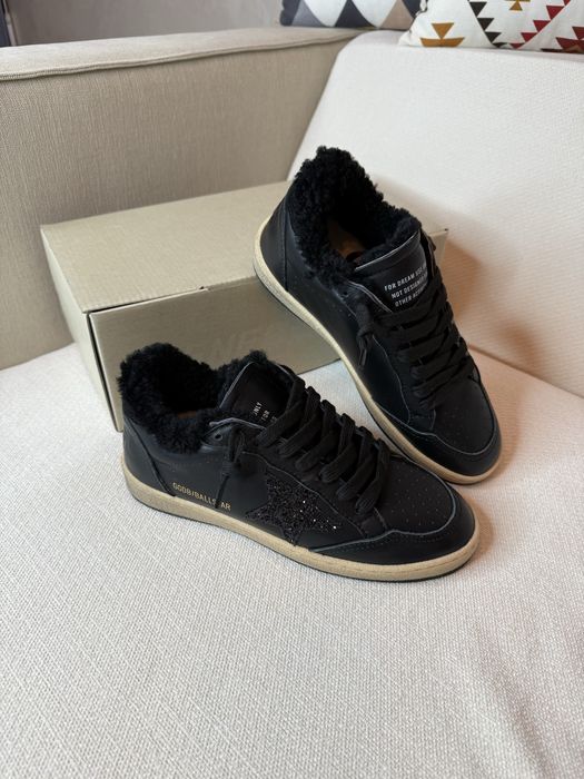 Кеди Golden Goose зимові чорні з хутром, голден гус