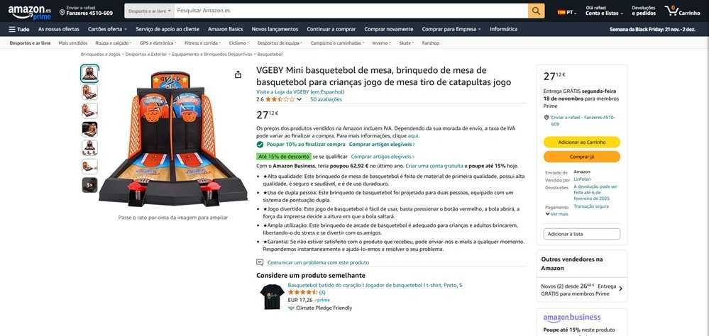 Vgeby Mini basquetebol de mesa
