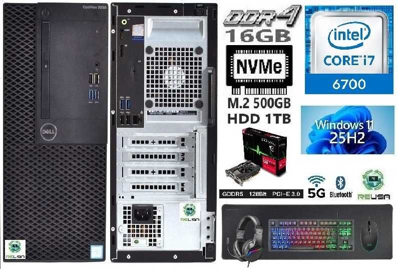Pç Gamer DELL 6ªG|i7-3.4G|16G|NVMe500G+HDD1TB|RX550-4G|5G+BT|KIT|W11