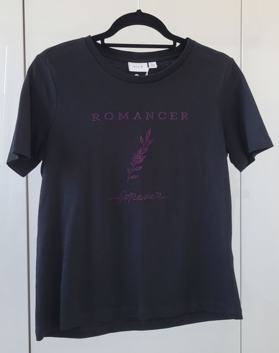 T-shirt damski bawełniany czarny z nadrukiem S