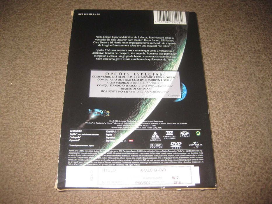 "Apollo 13" com Tom Hanks/Edição Especial com 2 DVDs e em Slidepack