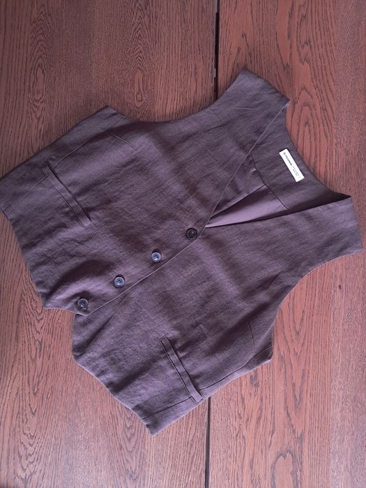 Kamizelka lniana XL czekoladowy brąz  Pull&Bear