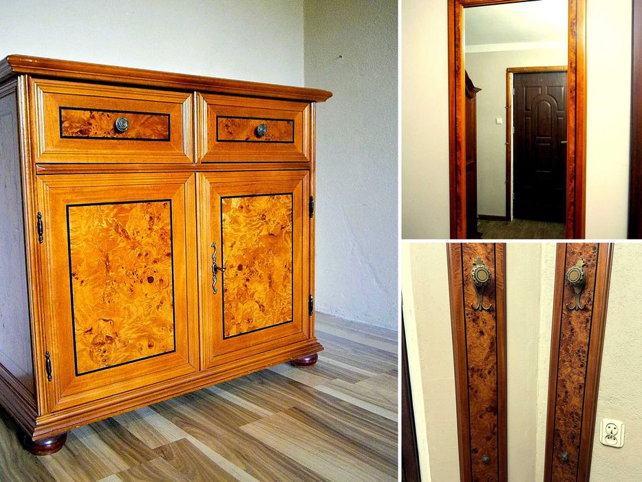 Komplet vintage do przedpokoju – komoda, lustro i 2 wieszaki | czeczota