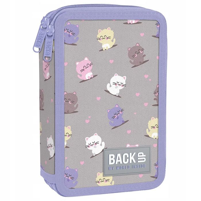 BackUP Piórnik dwukomorowy z wyposażeniem dla dziewczynki Kotki Kawaii. Nowy Produkt