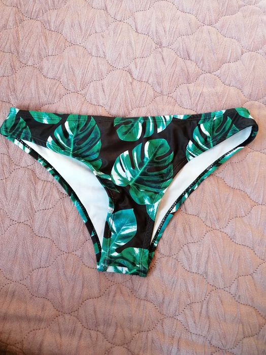 Czarny kostium dwuczęściowy bikini tropikalne monstera rozmiar S nowy