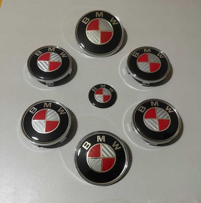 Emblemas BMW Vermelho Prata Carbon Kit Completo