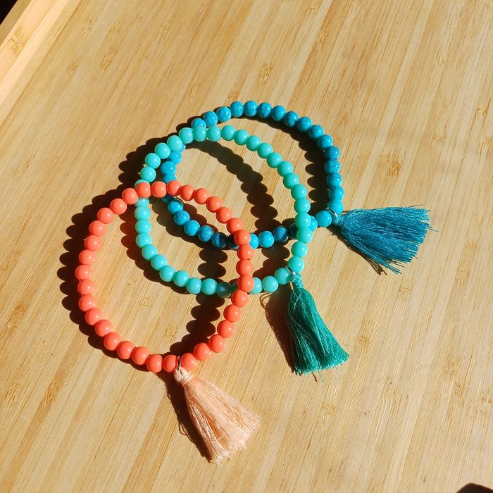 Pulseira coral e turqueza verão silicone