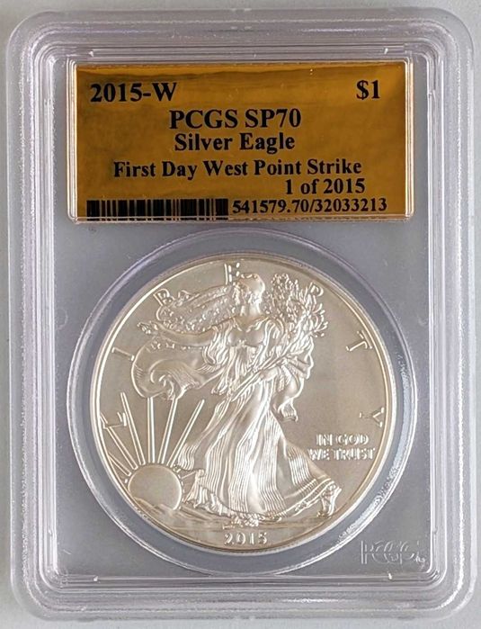 Moeda Prata certificada 1oz 2015-W Silver Eagle PCGS SP70 Mate