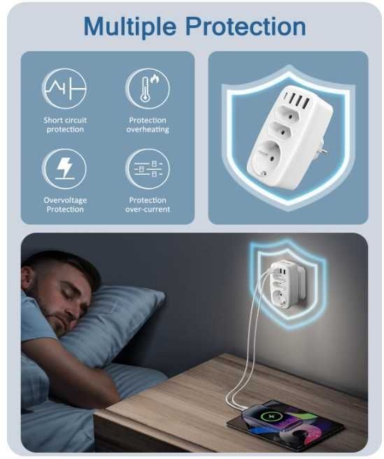 Gniazdko elektryczne LENCENT 7 w 1, 3 gniazda + 3x usb, 1x usb Pd 3.0A