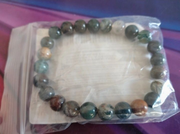 Pulseira elástica de contas de ágata indiana