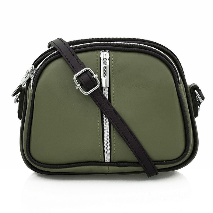 VERA PELLE torebka skórzana listonoszka 3 komorowa V463 oliwkowa