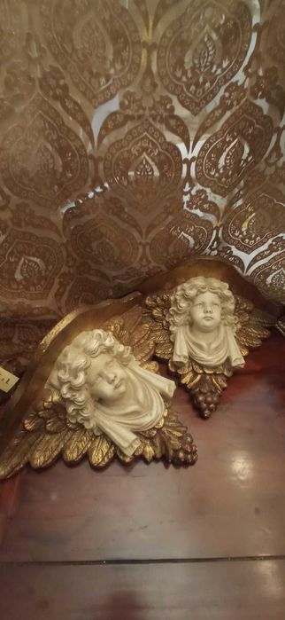 2 Pianhas Anjo em Talha dourada de resina