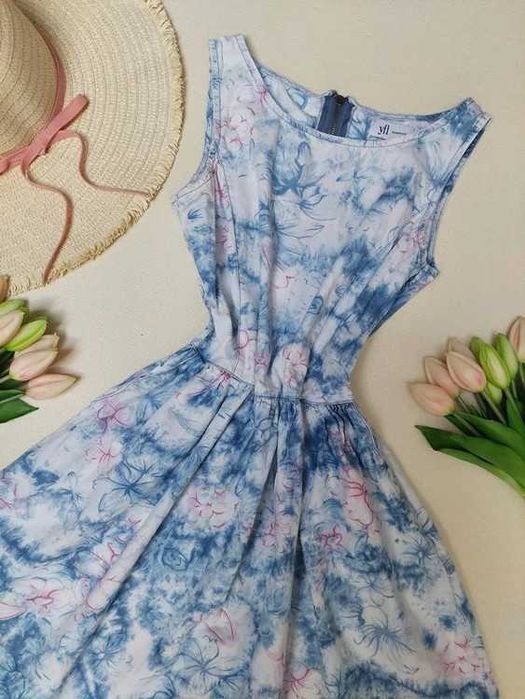 Reserved Sukienka A'la Jeansowa Dekatyzowana Kwiaty Boho Retro XS