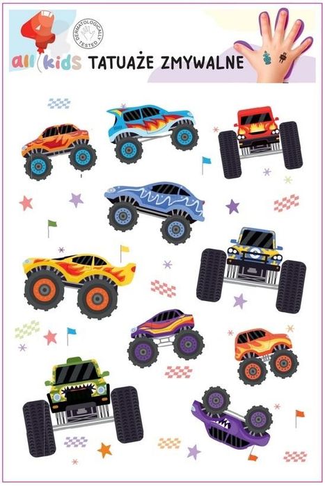 Tatuaże Zmywalne Dla Dzieci Monster Truck 15x10 cm