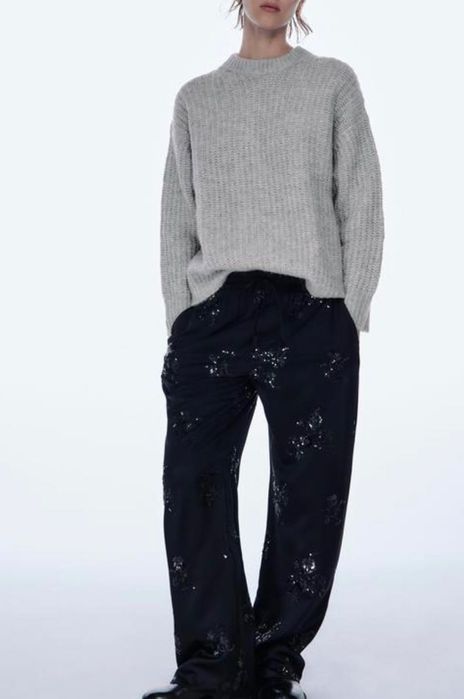 Сірий оверсайз теплий шерстяний вʼязаний светр zara альпака