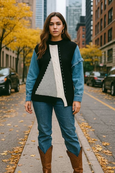 Кофта з джинсовими рукавами р.М