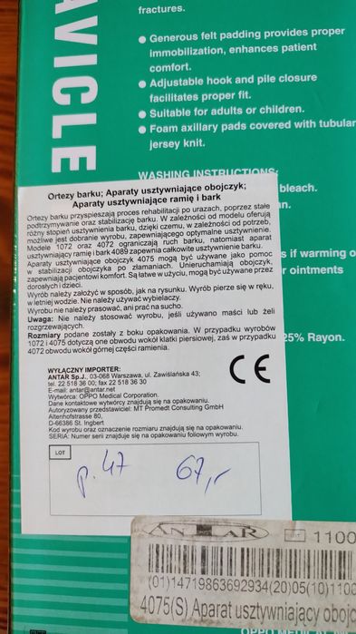 Aparat usztywniający obojczyk ramię i bark