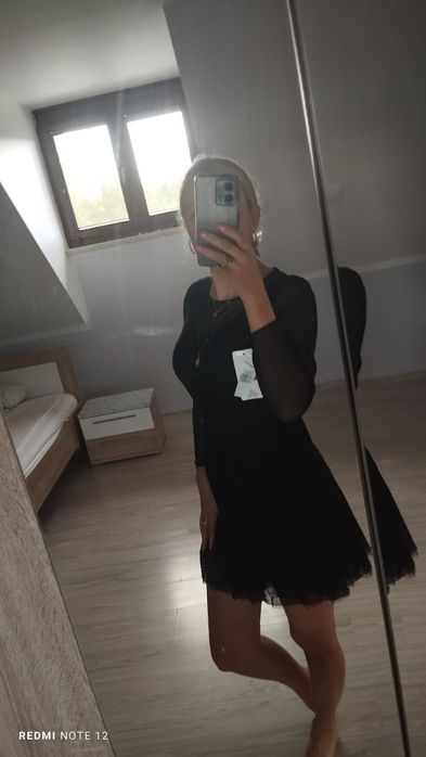 Sukienka czarna w kropeczki Magnes M komunia chrzest wesele