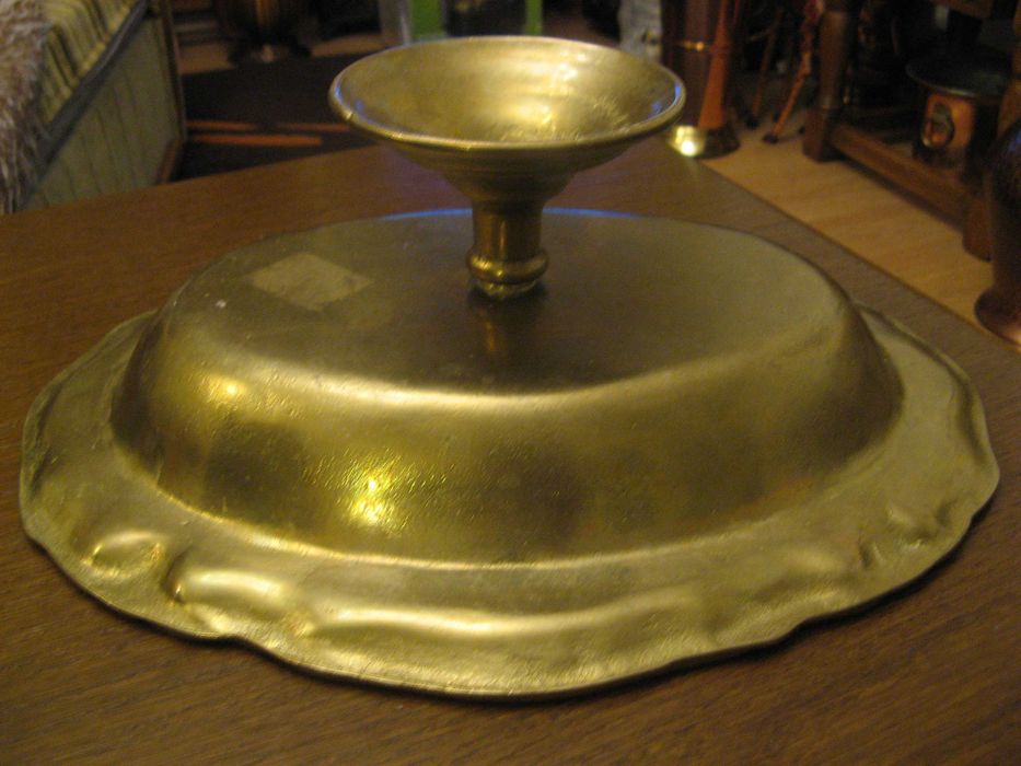 Mosiężna patera na nodze, duża ciężka, stara, doskonały stan