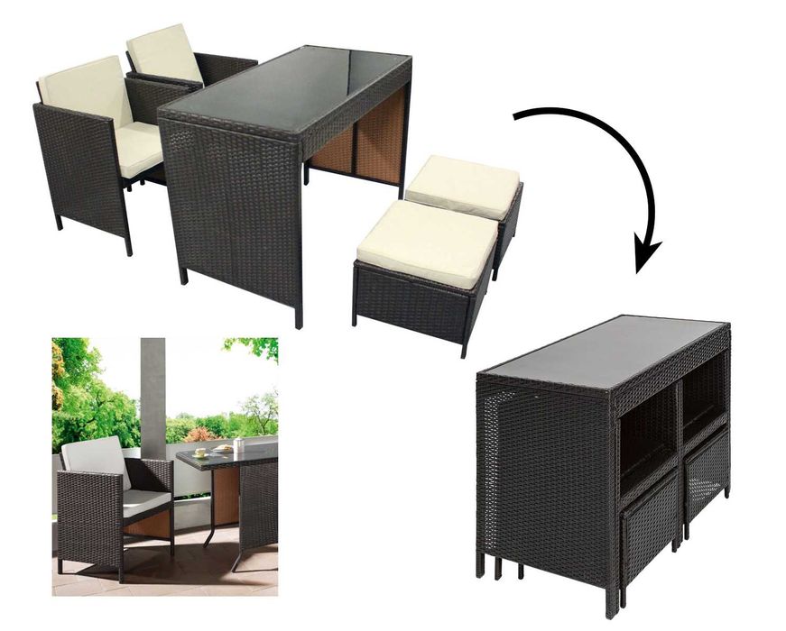 Meble ogrodowe stolik 4+1 rattan polirattan technorattan kpl SKŁADANY