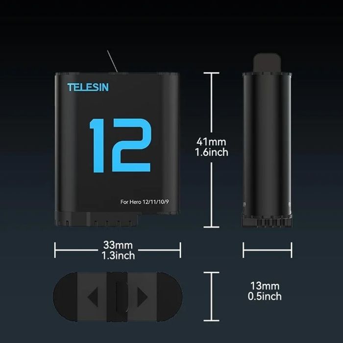 TELESIN зарядний пристрій та акумулятори  для GoPro Hero 12 / 11 / 10