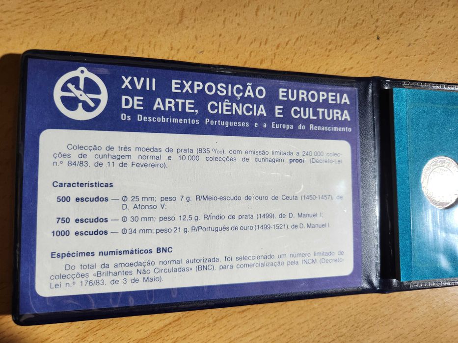 Carteira de 3 moedas prata,XVII Expo Europeia Arte,Ciência e Cultura