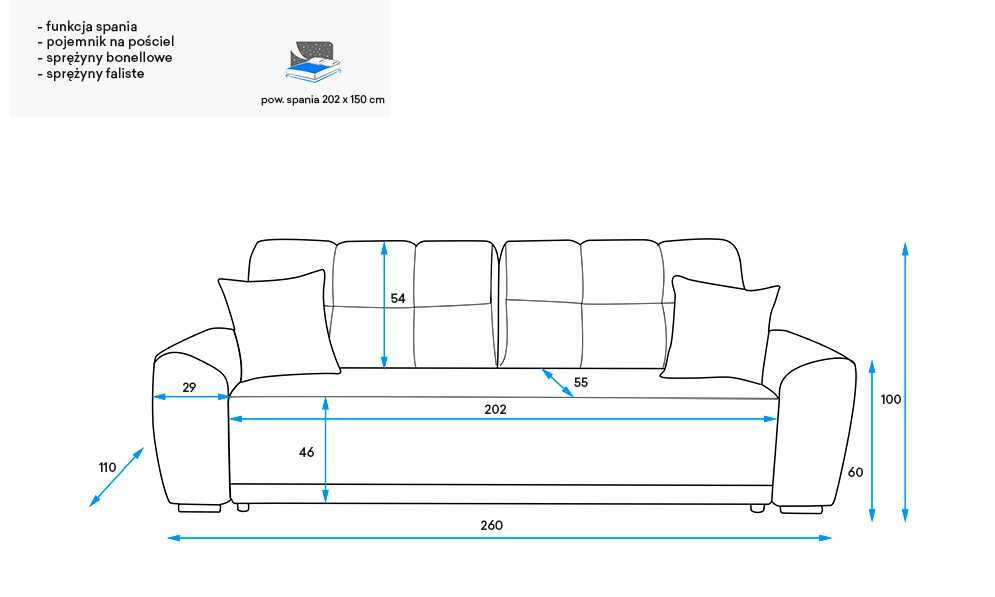 NOWA sofa rozkładana do salonu z pojemnikiem WYPRZEDAŻ MAGAZYNU -50%