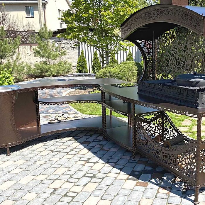 Мангальная зона с вытяжкой "Тамерлан" с углом