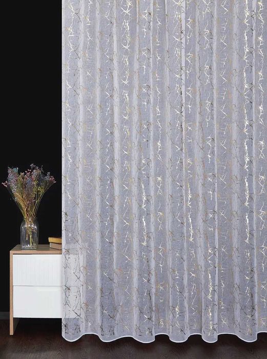 Тюль батист під льон з малюнком Geometria золото або срібло, на відріз