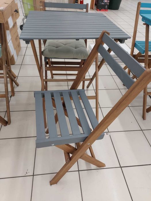 Zestaw Mebli Ogrodowych Składane Stół i 2 Krzesła drewniane