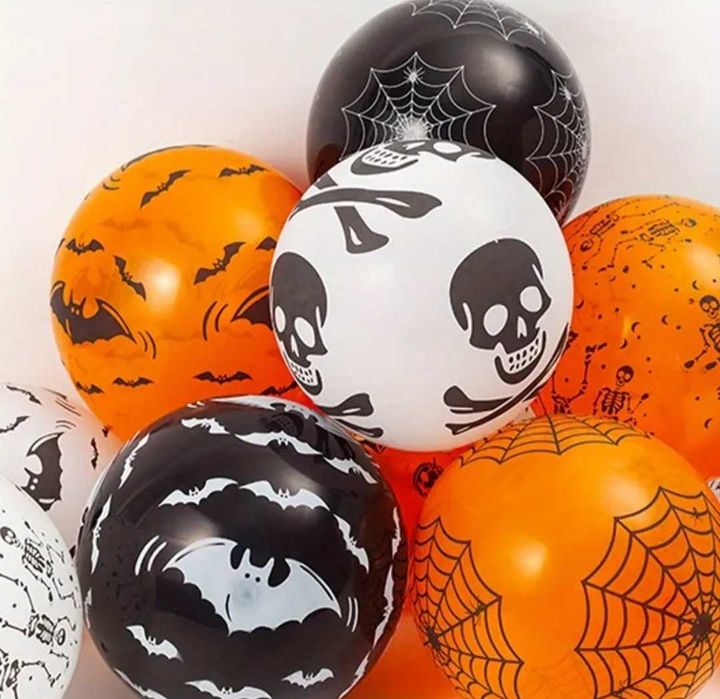Okrągłe Balony Na Halloween Czarne Białe Pomarańczowe Zestaw Balonów