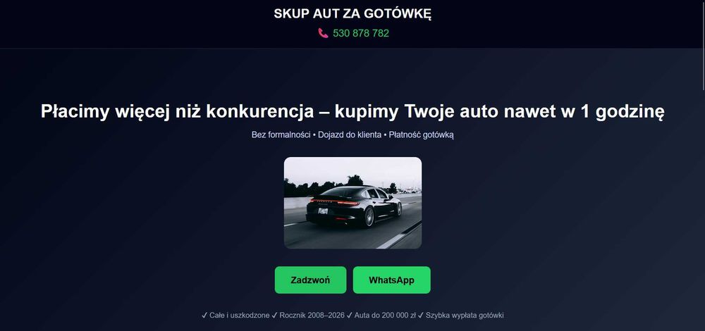 SKUP AUT ZA GOTÓWKĘ 530 878 782 Płacimy więcej niż konkurencja – kupimy Twoje auto nawet w 1 godzinę