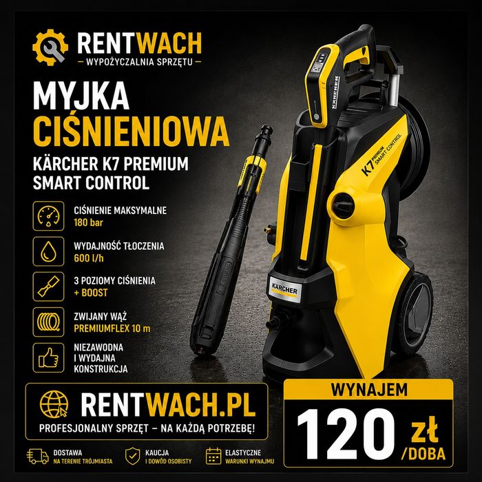 Wynajem Myjka Ciśnieniowa Karcher K7 Premium Smart Control Flex |  Mycie Kostki Brukowej, Tarasów, Elewacji, Samochodów