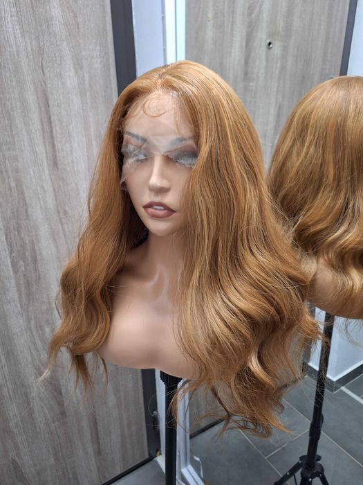 Peruka Kręcona Długa Ruda Na Siatce Lace Front Wig
