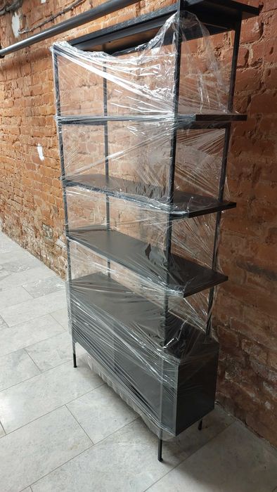 Regał Metalowy z Drewnianymi Półkami Czarny -Selsey- Stan Bardzo Dobry