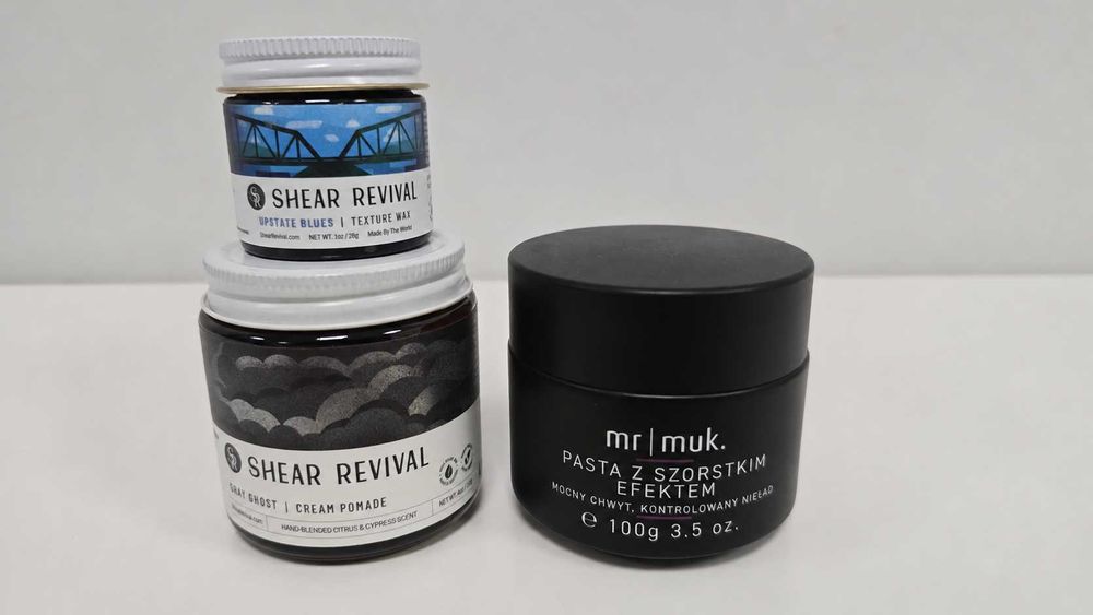 Sprzedam trzy pasty - shear revival, mr muk używane minimalnie