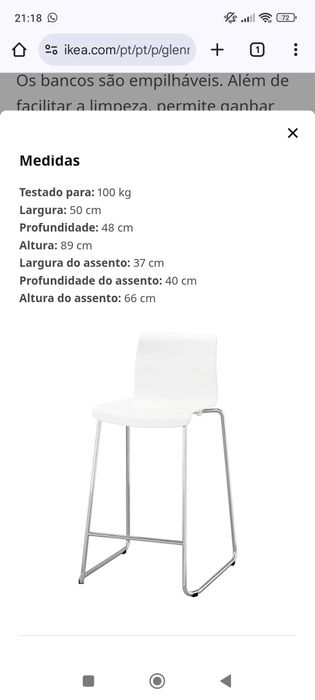 2 Bancos alto / cadeiras alta  IKEA GLENN
Banco alto, branco/cr