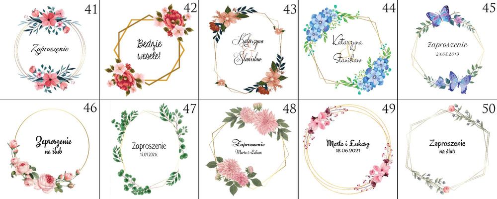 Zaproszenia slubne wesele rustykalne kwiatowe kwadratowe rebus wzory