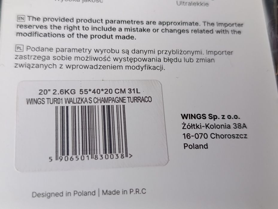 Nowa walizka kabinowa Wings