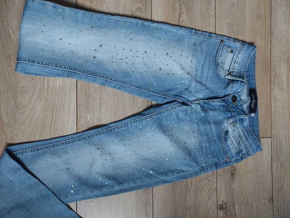 Пакунок джинсів з камінцями та перлинами xs, штани скінні коралові